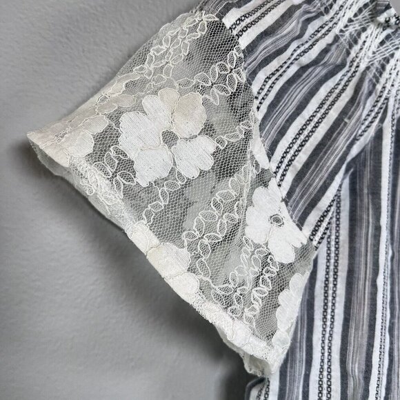 Laundry by Shelli Segal Off-Shoulder Lace Detail Striped Blouse Blue Size M - Picture 2 of 8